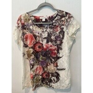 90s Y2K lace floral beaded rhinestones fairy boho artsy short sleeve top Size M